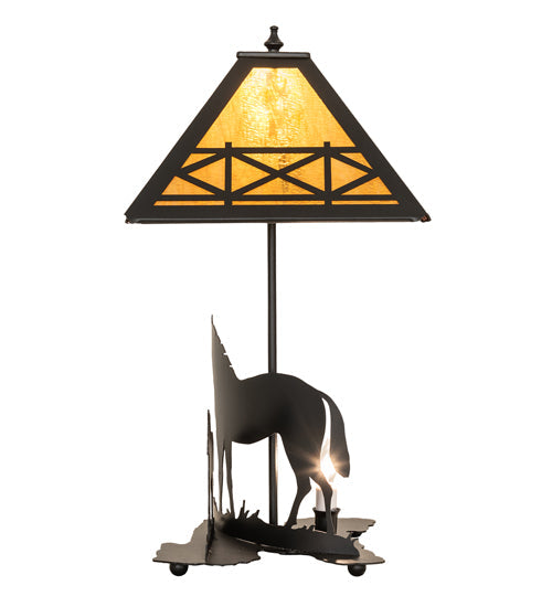 Meyda Lighting Mare & Foal 22" 2-Light Textured Black Table Lamp With Honey Amber Shade Glass