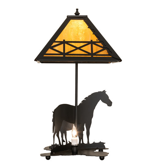 Meyda Lighting Mare & Foal 22" 2-Light Textured Black Table Lamp With Honey Amber Shade Glass