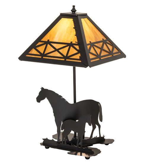 Meyda Lighting Mare & Foal 22" 2-Light Textured Black Table Lamp With Honey Amber Shade Glass