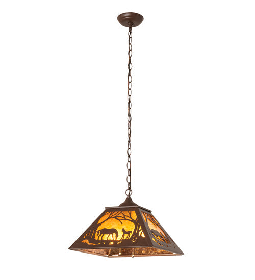 Meyda Lighting Mare & Foal at Dawn 16"Sq 2-Light Cafe Noir Pendant Light With Amber Mica Shade Glass