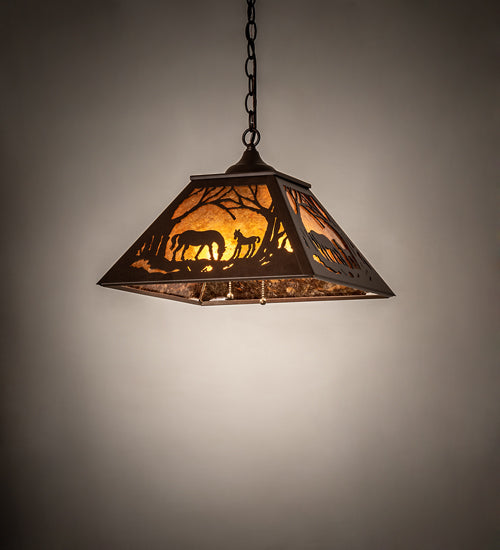 Meyda Lighting Mare & Foal at Dawn 16"Sq 2-Light Cafe Noir Pendant Light With Amber Mica Shade Glass