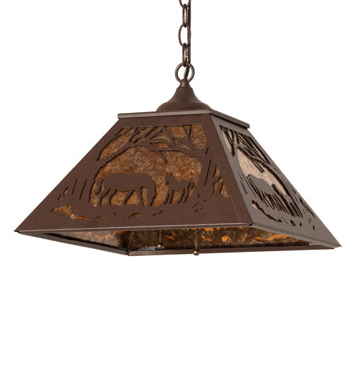 Meyda Lighting Mare & Foal at Dawn 16"Sq 2-Light Cafe Noir Pendant Light With Amber Mica Shade Glass