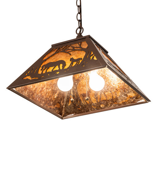 Meyda Lighting Mare & Foal at Dawn 16"Sq 2-Light Cafe Noir Pendant Light With Amber Mica Shade Glass