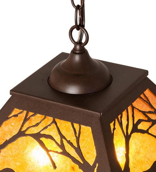 Meyda Lighting Mare & Foal at Dawn 16"Sq 2-Light Cafe Noir Pendant Light With Amber Mica Shade Glass