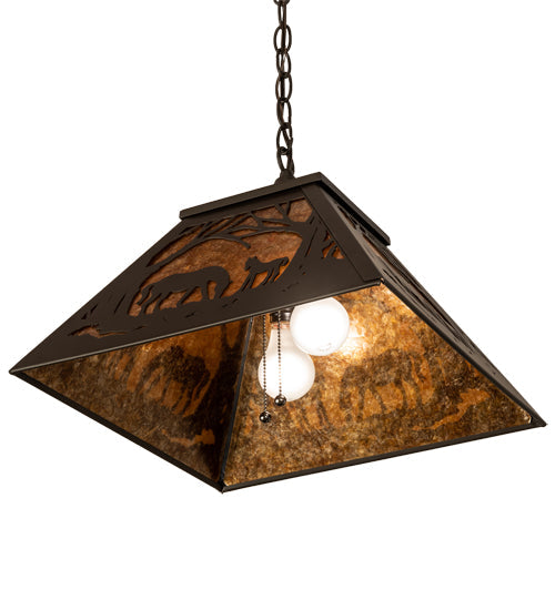 Meyda Lighting Mare & Foal at Dawn 16"Sq Oil Rubbed Bronze Pendant Light With Amber Mica Shade Glass