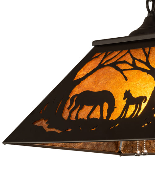 Meyda Lighting Mare & Foal at Dawn 16"Sq Oil Rubbed Bronze Pendant Light With Amber Mica Shade Glass