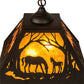 Meyda Lighting Mare & Foal at Dawn 16"Sq Oil Rubbed Bronze Pendant Light With Amber Mica Shade Glass