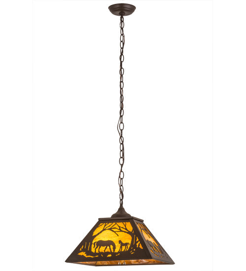 Meyda Lighting Mare & Foal at Dawn 22" 2-Light Cafe Noir Pendant Light With Honey Amber Shade Glass