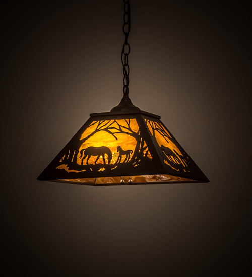 Meyda Lighting Mare & Foal at Dawn 22" 2-Light Cafe Noir Pendant Light With Honey Amber Shade Glass