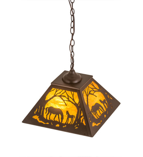Meyda Lighting Mare & Foal at Dawn 22" 2-Light Cafe Noir Pendant Light With Honey Amber Shade Glass