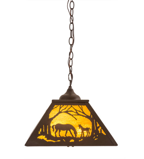 Meyda Lighting Mare & Foal at Dawn 22" 2-Light Cafe Noir Pendant Light With Honey Amber Shade Glass