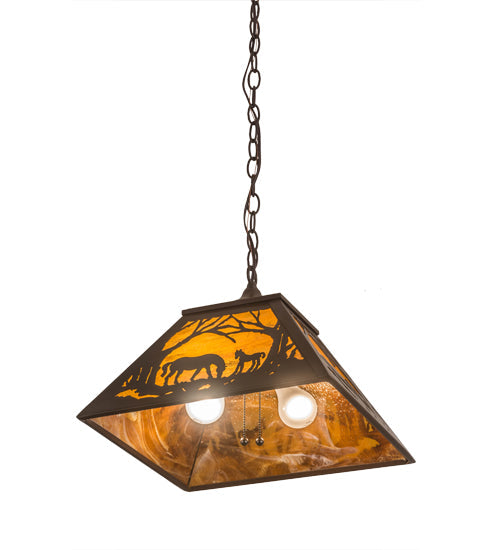 Meyda Lighting Mare & Foal at Dawn 22" 2-Light Cafe Noir Pendant Light With Honey Amber Shade Glass