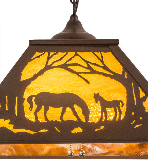 Meyda Lighting Mare & Foal at Dawn 22" 2-Light Cafe Noir Pendant Light With Honey Amber Shade Glass