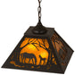 Meyda Lighting Mare & Foal at Dawn 23" 2-Light Timeless Bronze Pendant Light With Amber Mica Shade Glass