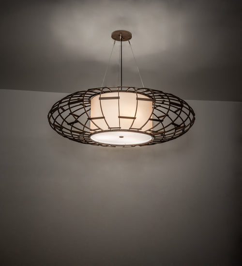 Meyda Lighting Margo 48" 3-Light Tyler Bronze Pendant Light With Gold Organza Textrene & Statuario Idalight Shade