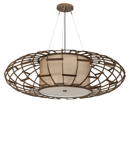 Meyda Lighting Margo 48" 3-Light Tyler Bronze Pendant Light With Gold Organza Textrene & Statuario Idalight Shade