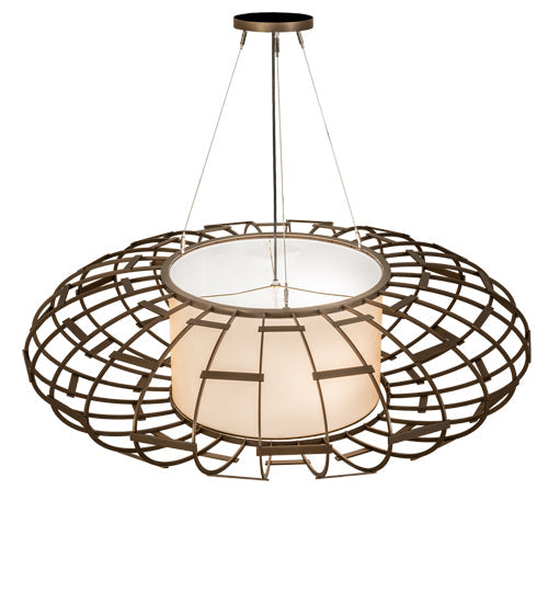 Meyda Lighting Margo 48" 3-Light Tyler Bronze Pendant Light With Gold Organza Textrene & Statuario Idalight Shade