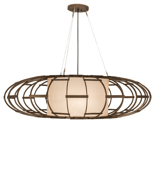 Meyda Lighting Margo 48" 3-Light Tyler Bronze Pendant Light With Gold Organza Textrene & Statuario Idalight Shade