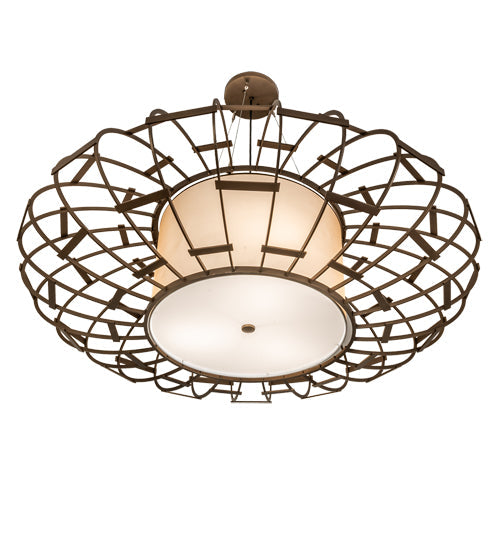 Meyda Lighting Margo 48" 3-Light Tyler Bronze Pendant Light With Gold Organza Textrene & Statuario Idalight Shade