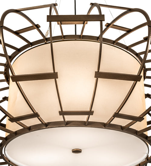 Meyda Lighting Margo 48" 3-Light Tyler Bronze Pendant Light With Gold Organza Textrene & Statuario Idalight Shade