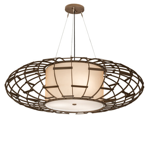 Meyda Lighting Margo 48" 3-Light Tyler Bronze Pendant Light With Gold Organza Textrene & Statuario Idalight Shade