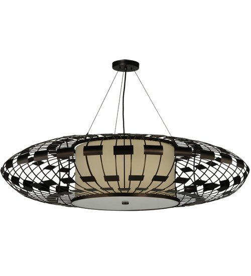 Meyda Lighting Margo 55" 3-Light Mahogany Bronze Pendant Light With Beige Natural Fabric Shade