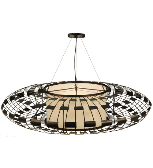 Meyda Lighting Margo 55" 3-Light Mahogany Bronze Pendant Light With Beige Natural Fabric Shade