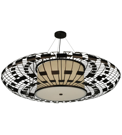 Meyda Lighting Margo 55" 3-Light Mahogany Bronze Pendant Light With Beige Natural Fabric Shade