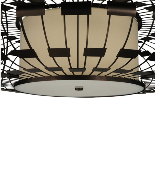 Meyda Lighting Margo 55" 3-Light Mahogany Bronze Pendant Light With Beige Natural Fabric Shade