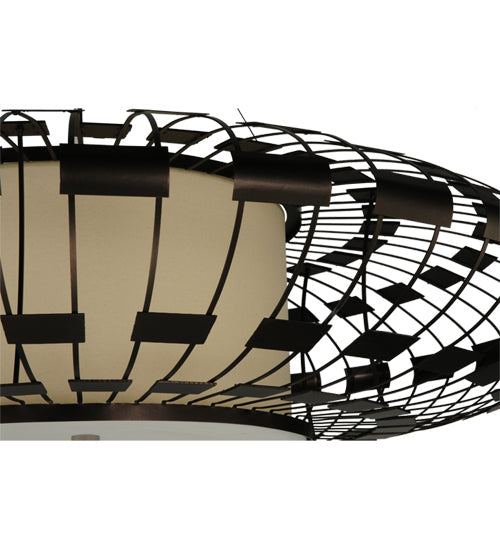 Meyda Lighting Margo 55" 3-Light Mahogany Bronze Pendant Light With Beige Natural Fabric Shade