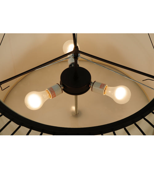 Meyda Lighting Margo 55" 3-Light Mahogany Bronze Pendant Light With Beige Natural Fabric Shade