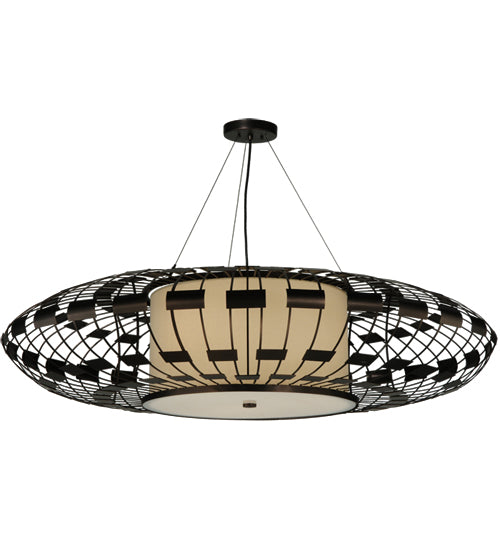 Meyda Lighting Margo 55" 3-Light Mahogany Bronze Pendant Light With Beige Natural Fabric Shade