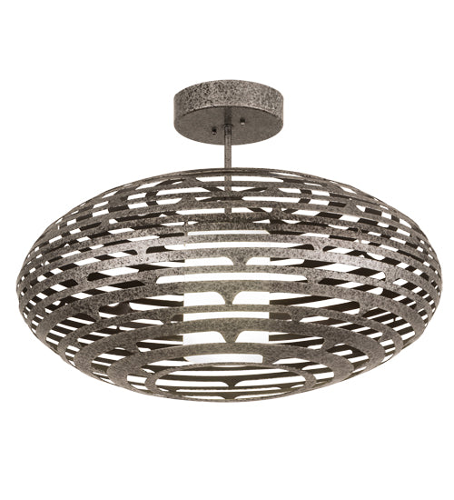 Meyda Lighting Margo Acura 30" LED Silver Leaf On Copper Vein Pendant Light With White Statuario Idalight & Silver Shade