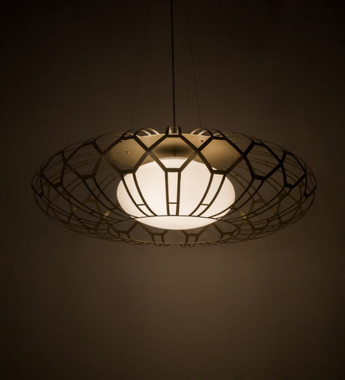 Meyda Lighting Margo Mizner 60" 3-Light Satin Titanium Pendant Light With White Statuario Idalight Shade Glass