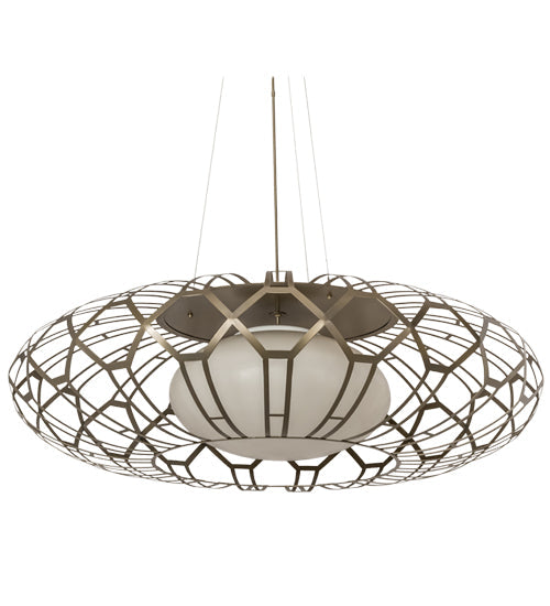 Meyda Lighting Margo Mizner 60" 3-Light Satin Titanium Pendant Light With White Statuario Idalight Shade Glass