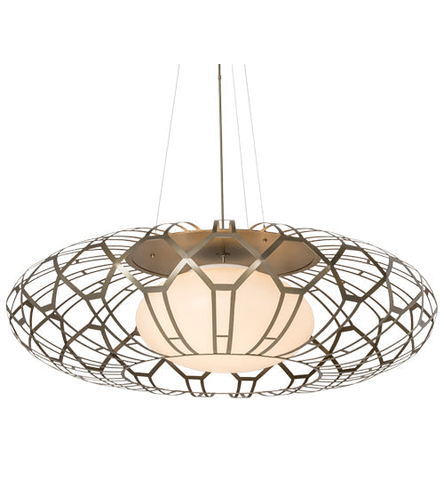 Meyda Lighting Margo Mizner 60" 3-Light Satin Titanium Pendant Light With White Statuario Idalight Shade Glass