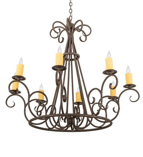 Meyda Lighting Marguerite 42" 8-Light Copper Rust Chandelier With Ivory Faux Candlelight