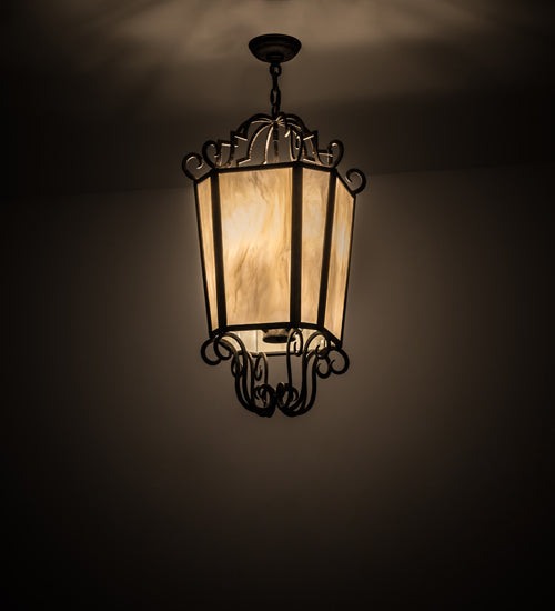 Meyda Lighting Marin 18" 4-Light Coffee Bean Pendant Light With Beige Botticino Idalight Shade Glass