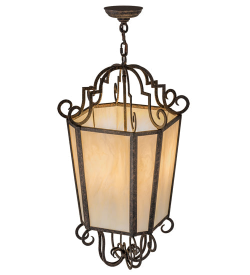 Meyda Lighting Marin 18" 4-Light Coffee Bean Pendant Light With Beige Botticino Idalight Shade Glass
