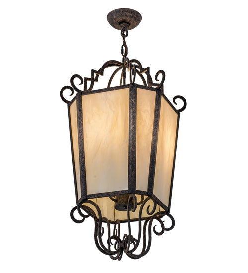 Meyda Lighting Marin 18" 4-Light Coffee Bean Pendant Light With Beige Botticino Idalight Shade Glass
