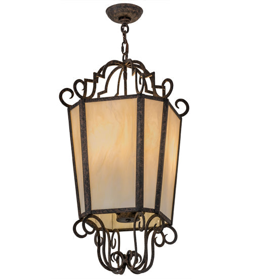 Meyda Lighting Marin 18" 4-Light Coffee Bean Pendant Light With Beige Botticino Idalight Shade Glass