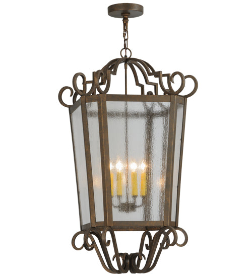 Meyda Lighting Marin 22" 6-Light Gilded Tobacco Pendant Light With Clear Seeded Shade Glass