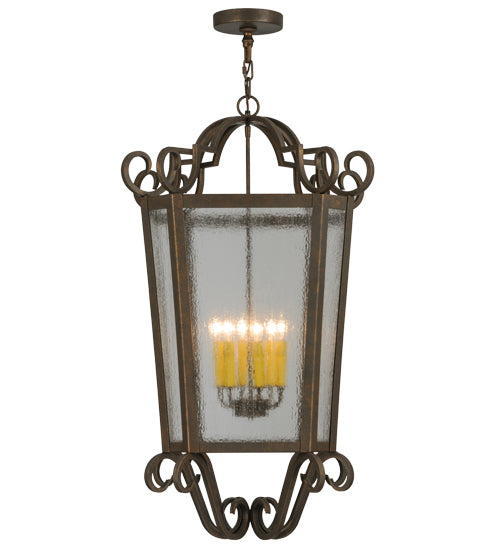 Meyda Lighting Marin 22" 6-Light Gilded Tobacco Pendant Light With Clear Seeded Shade Glass