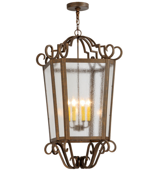 Meyda Lighting Marin 22" 6-Light Gilded Tobacco Pendant Light With Clear Seeded Shade Glass
