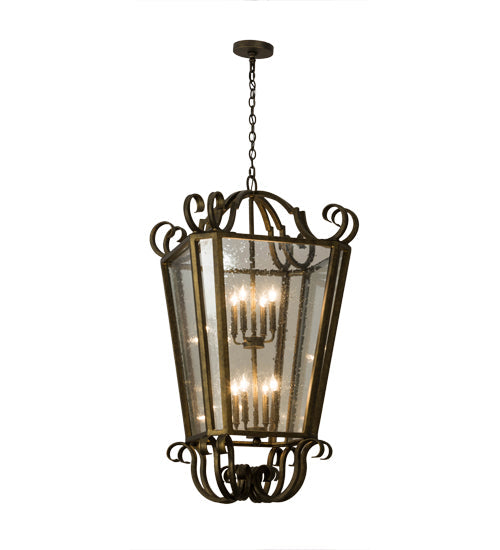 Meyda Lighting Marin 40" 8-Light Antique Iron Gate Pendant Light With Clear Seeded Shade Glass