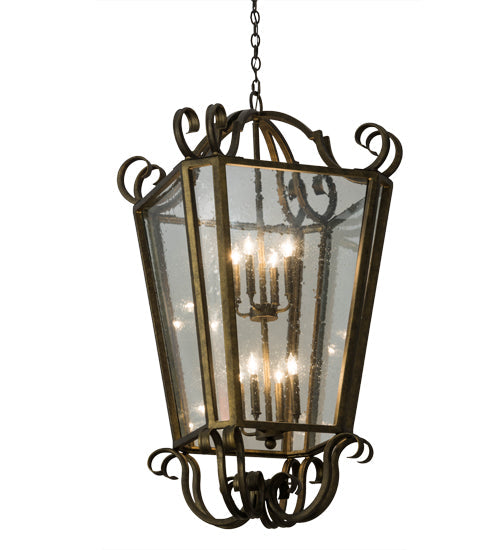 Meyda Lighting Marin 40" 8-Light Antique Iron Gate Pendant Light With Clear Seeded Shade Glass