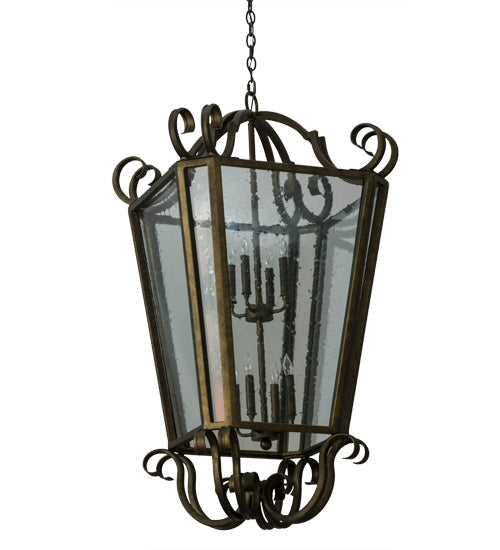 Meyda Lighting Marin 40" 8-Light Antique Iron Gate Pendant Light With Clear Seeded Shade Glass