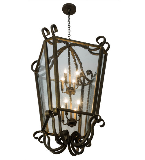 Meyda Lighting Marin 40" 8-Light Antique Iron Gate Pendant Light With Clear Seeded Shade Glass