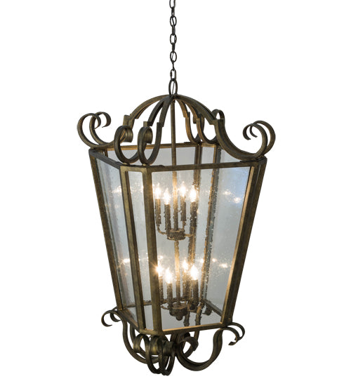 Meyda Lighting Marin 40" 8-Light Antique Iron Gate Pendant Light With Clear Seeded Shade Glass