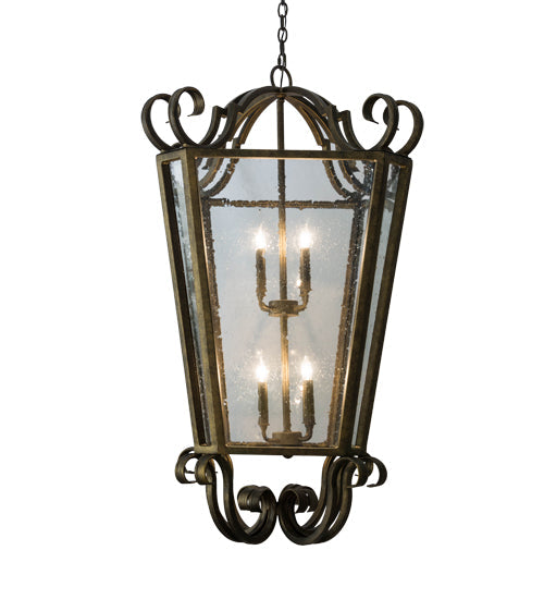 Meyda Lighting Marin 40" 8-Light Antique Iron Gate Pendant Light With Clear Seeded Shade Glass